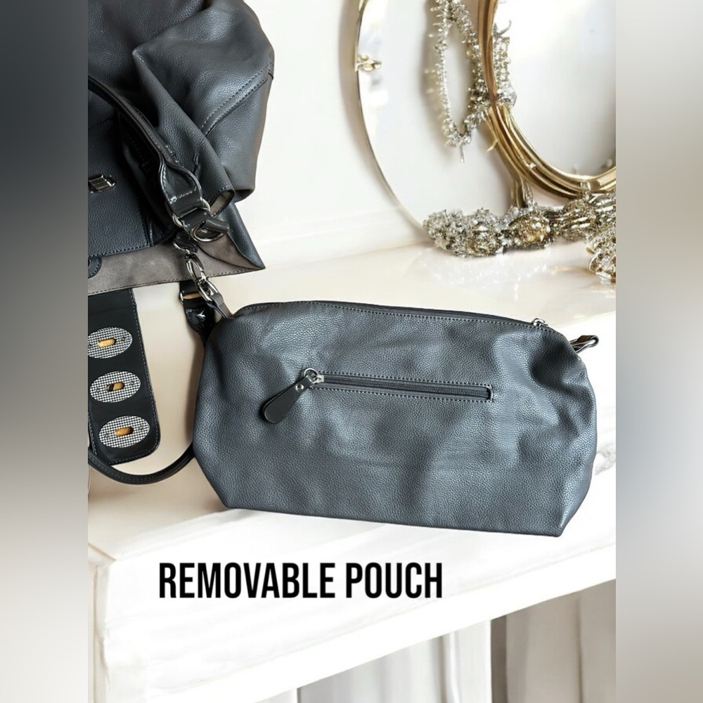Large gray Charming Charlie shoulder bag with removable pouch - Picture 7 of 10